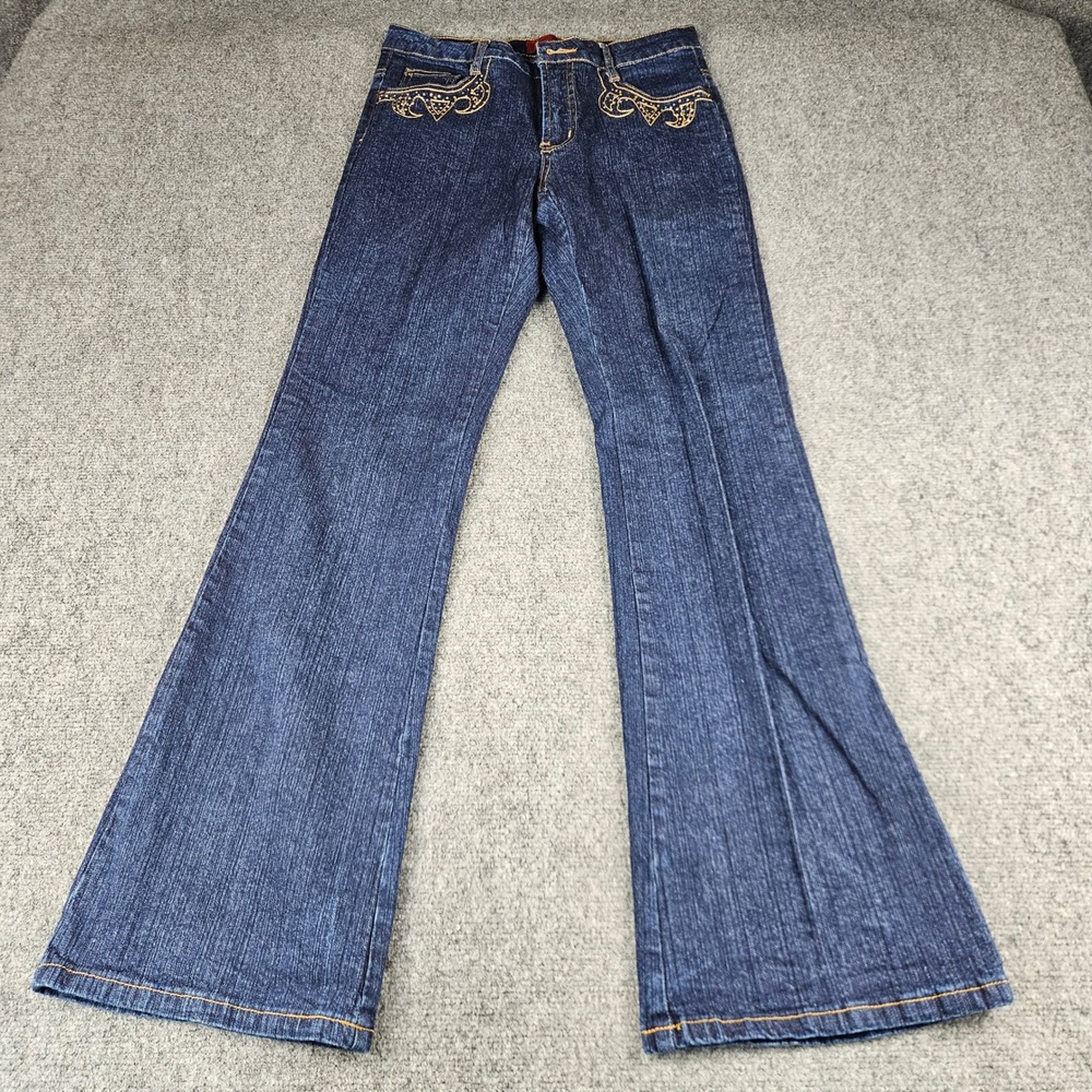 Azita Jeans Womens 6 Dark‎ Wash Flare Leg Rhinestone Embroidered Stretch Denim